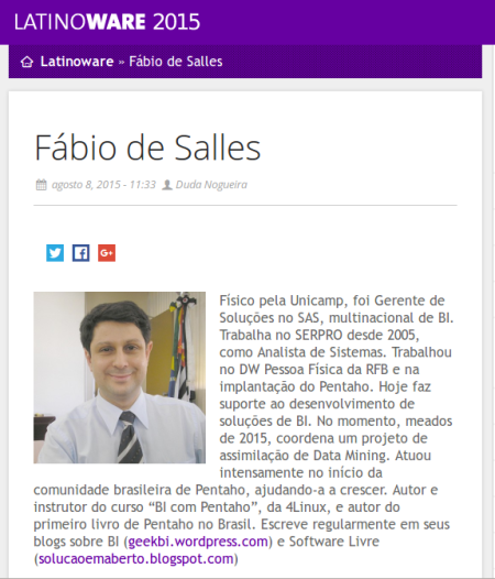 Meu perfil no site da Latinoware. Preciso melhorar essa foto...